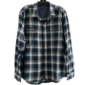 Woolrich Mens Flannel Shirt XXL Blue Teal Plaid Long Sleeve Button Up‎